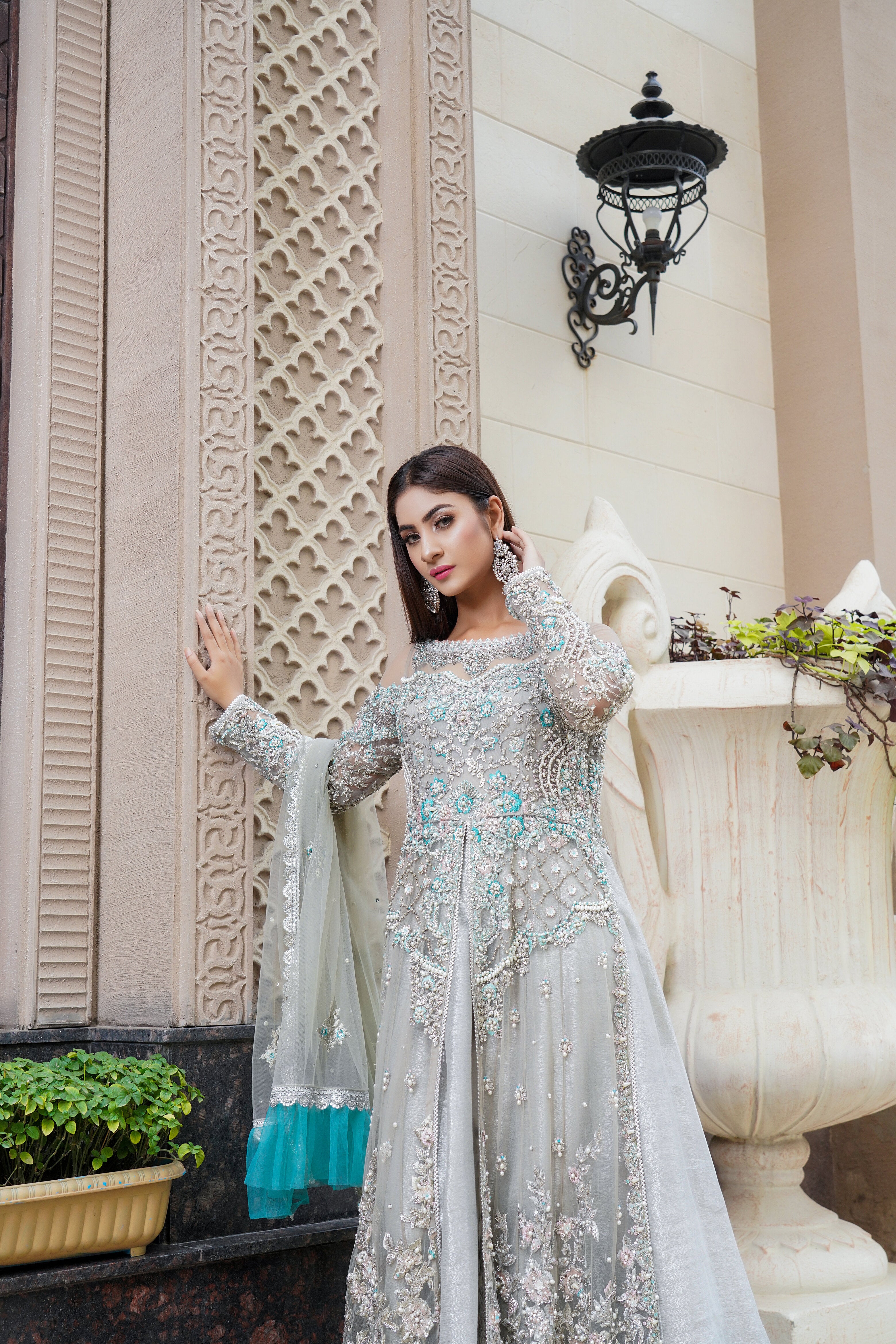 Pink and silver pakistani wedding dresses sale