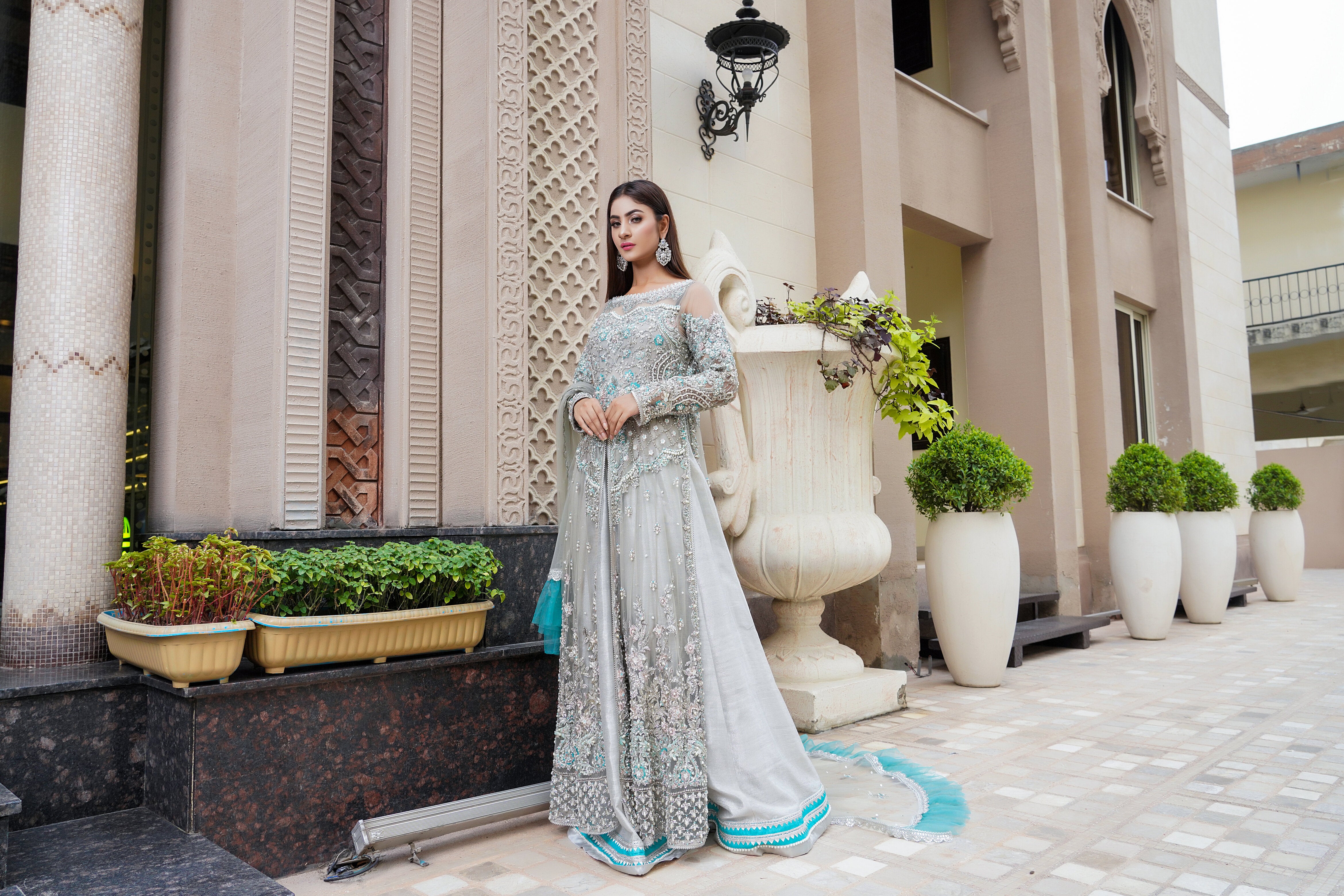 Pink and silver pakistani wedding clearance dresses